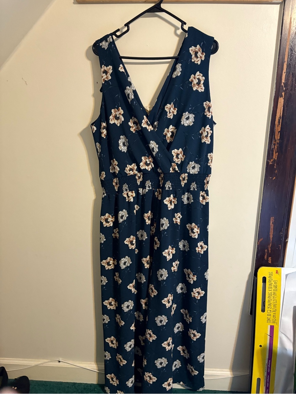 Floral V-Neck Sleeveless wide leg Jumpsuit - Navy with Cream Flowers